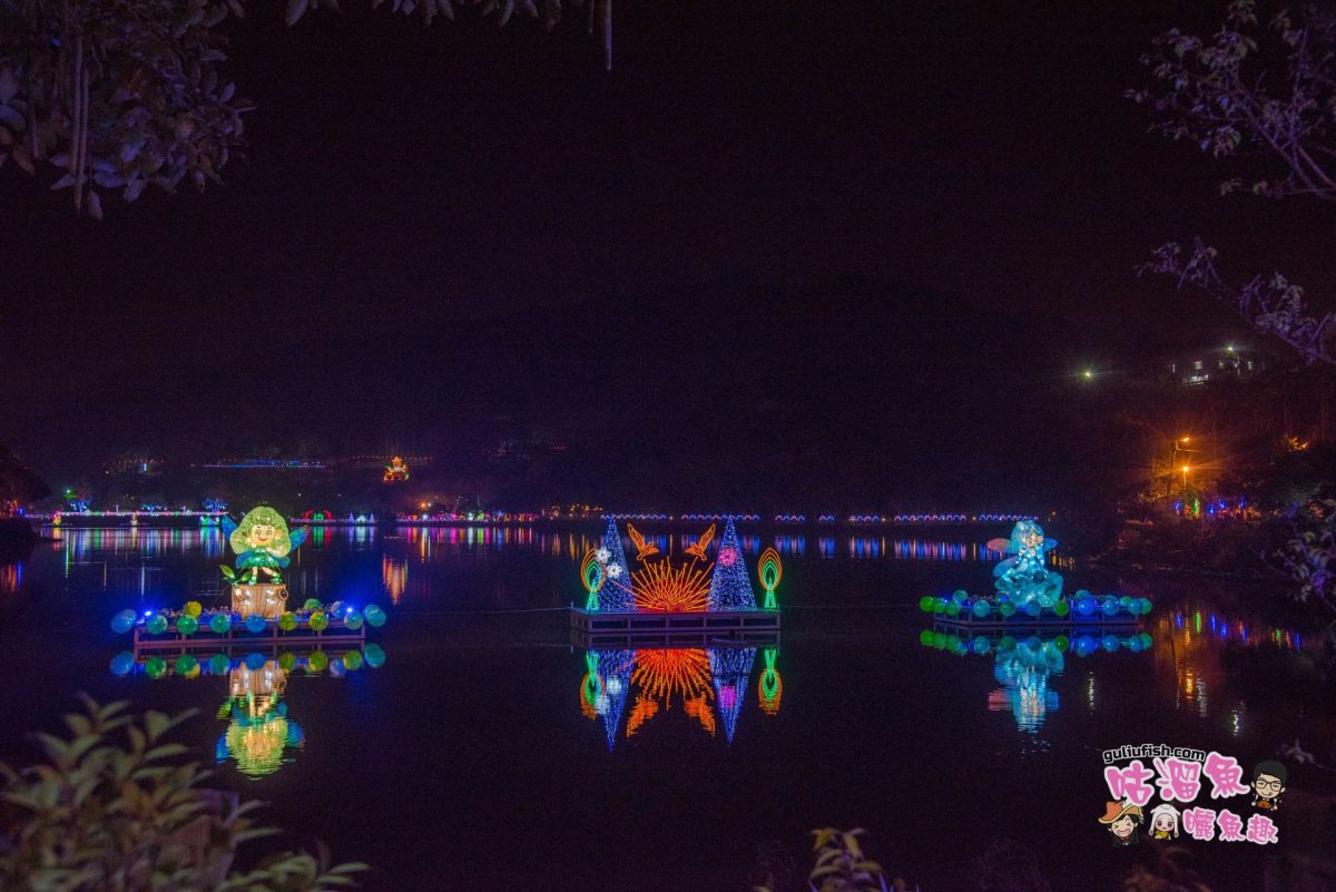 南投景點》期間限定！八大勝景之一的超美超夢幻花燈，湖光倒影美不勝收，好拍又免費：麒麟潭
